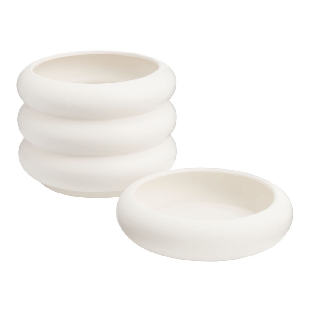 Matte White Stacked Ring Planter With Drip Tray - Picture 3 of 4